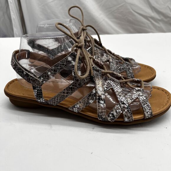 Naturalizer Grey Snake Skin Animal Strappy Lace Up Flat Sandal Size 9 - Picture 8 of 16